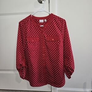 Kim Roger's petite large red and white polka dot blouse